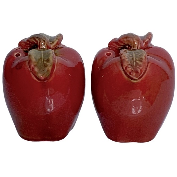 Salt Pepper Shakers Ceramic Apples Rustic Autumn Harvest Artisan Hand Painted - Picture 4 of 15